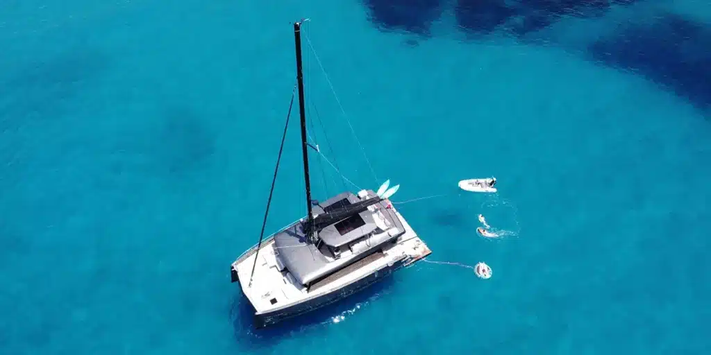 FULL-MOON-Sailing-Luxury-Catamaran-Charter-In-Balearics-Moon-60-Aerial-View